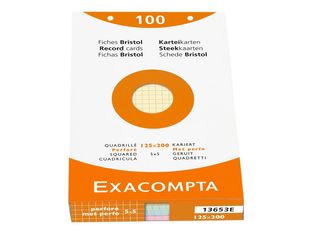 Exacompta - Pack de 100 Fiches Bristol - 12,5 x 20 cm - petits carreaux - perforées - couleurs assorties