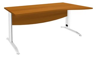 Bureau droit IDRA - Vague à droite - L140 cm - Pieds blancs - plateau imitation Merisier