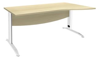 Bureau droit IDRA - Vague à droite - L140 cm - Pieds blancs - plateau imitation Erable