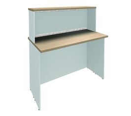 Banque d'accueil LUMINA - avec réhausse - L80 x H115 x P80 cm - Bande translucide Blanche - Finition chêne clair/blanc