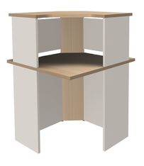 Banque d'accueil en angle 90° LUMINA - avec réhausse - L80 x H115 x P80 cm - Bande translucide Blanche - Finition chêne clair/blanc