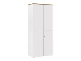 Armoire hautes YES ! - L80 x H187 x P42 - 2 portes - Façade blanche - Dessus merisier