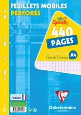 Clairefontaine - feuillets mobiles - 440 pages - A4 - grands carreaux (Seyes) - perforées
