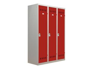 Vestiaire Industrie Salissante - 3 portes - 180 x 120 x 50 cm - gris/rouge