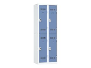 Vestiaire multicases - 2 colonnes - 4 portes - 180 x 60 x 50 cm - gris/bleu