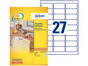 Avery - 675 Étiquettes amovibles blanches - 63,5 x 29,6 mm - Impression laser - réf L4737REV-25