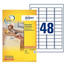 Avery - 1200 Étiquettes amovibles blanches - 45,7 x 21,2 mm - Impression laser - réf L4736REV-25