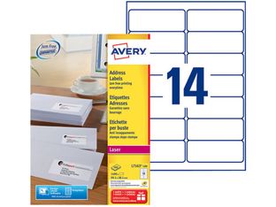 Avery - 1400 Étiquettes adresse blanches - 99,1 x 38,1 mm - Impression laser - réf L7163-100