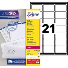 Avery - 2100 Étiquettes adresse blanches - 63,5 x 38,1 mm - Impression laser - réf L7160-100