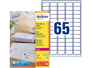 Avery - 6500 Mini Étiquettes adresse blanches - 38,1 x 21,2 mm - Impression laser - réf L7651-100