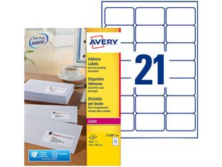 Avery - 840 Étiquettes adresse blanches - 63,5 x 38,1 mm - Impression laser - réf L7160-40
