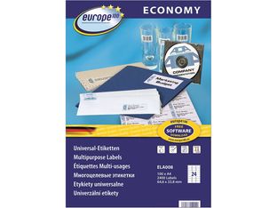 Europe100 - 2400 Étiquettes multi-usages blanches - 64,6 x 33,8 mm - réf ELA008