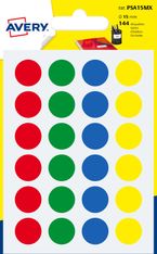 Avery - 144 Pastilles adhésives - couleurs assorties - diamètre 15 mm