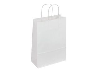50 Sacs cadeau kraft - poignées torsadées - 14 cm x 8 cm x 21 cm - blanc