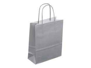 50 Sacs cadeau kraft - poignées torsadées - 18 cm x 8 cm x 22 cm - argent