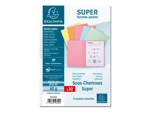 Exacompta Super 60 - 30 Sous-chemises - 60 gr - pour 100 feuilles - couleurs pastels assorties