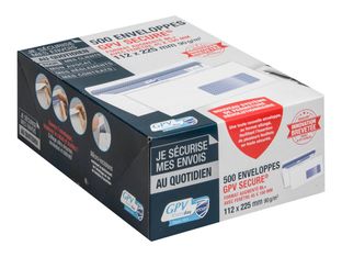 GPV Secure - 500 Enveloppes DL+ 112 x 225 mm - 90 gr - fenêtre 45x100 mm - blanc - autocollante
