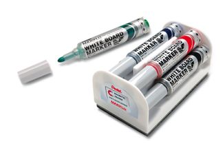 Pentel MAXIFLO - Brosse magnétique et 4 Marqueurs MAXIFLO - pointe ogive large - couleurs assorties
