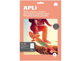 Apli Home - 10 Étiquettes adhésives polyester blanches - A4 (210 x 297 mm) - coins droits - réf 15187