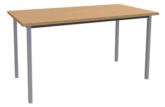 Table de réunion rectangulaire - 140 x 70 cm - Pieds carrés aluminium - imitation hêtre