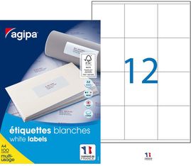 Apli Agipa - 1200 Étiquettes adhésives blanches multi-usages - 70 x 70 mm - coins droits - réf 102167
