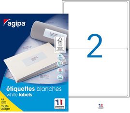 Apli Agipa - 200 Étiquettes adhésives blanches multi-usages - 199,6 x 143,5 mm - coins arrondis - réf 102171