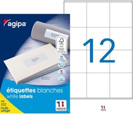 Apli Agipa - 1200 Étiquettes adhésives blanches multi-usages - 70 x 67,7 mm - coins droits - réf 118997