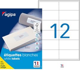 Apli Agipa - 1200 Étiquettes adhésives blanches multi-usages - 97 x 42,4 mm - coins droits - réf 119010