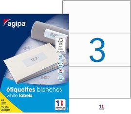 Apli Agipa - 300 Étiquettes adhésives blanches multi-usages - 210 x 99 mm - coins droits - réf 119019