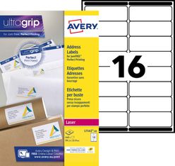 Avery - 640 Étiquettes adresse blanches - 99,1 x 33,9 mm - Impression laser - réf L7162-40