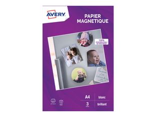 Avery - Papier Magnetique brillant - A4 - 3 feuilles - impression jet d'encre