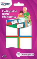 Avery - 16 Étiquettes ultra résistantes couleurs assorties - 44 x 64 mm