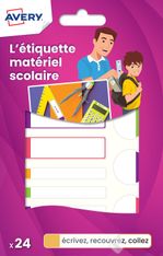 Avery - 24 Étiquettes plastifiées multi-usages blanches avec bordure fluo verte, bleue, jaune et rouge - 63 x 16 / 63 x 8 / Ø 25 mm