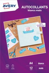 Avery - 12 Étiquettes multi-usages blanches - 199,6 x 289,1 mm - Impression jet d'encre - réf J8167-12