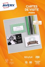Avery - Papier pour 80 cartes de visite à bords lisses 85 x 54 mm - 260 g/m² - impression jet d'encre - 10 feuilles