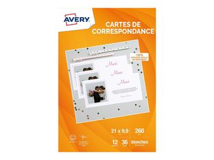 Avery - 36 Cartes de correspondance à bords lisses - 210 x 99 mm - impression jet d'encre