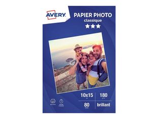 Avery - Papier Photo brillant - 10 x 15 cm - 180 g/m² - impression jet d'encre - 80 feuilles