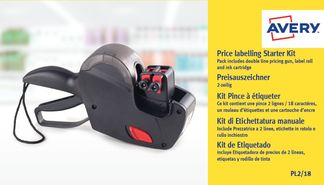 Avery - Pince à Etiqueter + 1 Rouleau Encreur + 1 Rouleau d'etiquettes - 2 lignes - noir