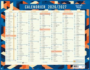 Quo Vadis - Calendrier mural - 2026-2027 - Français - Classic - Multicolore - 14 mois de août à septembre - 43x33,5 cm - Papier Clairefontaine blanc - Fabrication française