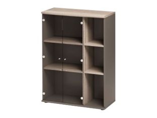 Bibliothèque mi-haut JAZZ+ - L80 x H112 x P39 - 2 portes vitrées - Chêne gris