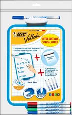 BIC - Ardoise Velleda blanche double face - 19 x 26 cm - 5 marqueurs fins + effacette 