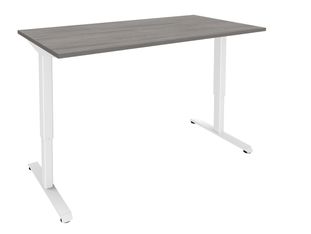 Bureau LEVEL - Bureau éléctrique - L140 - pied blanc - plateau Imitation Chêne gris