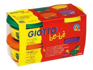 GIOTTO be-bè - pâte à modeler - 4 pots Jaune, Orange, Vert, Violet -100gr