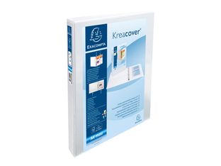 Exacompta Kreacover - Classeur à anneaux personnalisable - Dos 38 mm - A4 Maxi - pour 100 feuilles - blanc - 2 pochettes extérieures