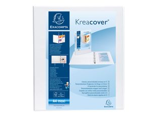 Exacompta Kreacover - Classeur à anneaux personnalisable - Dos 40 mm - A4 Maxi - pour 225 feuilles - blanc - 2 pochettes extérieures