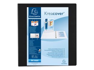 Exacompta Kreacover - Classeur à anneaux personnalisable - Dos 86 mm - A4 Maxi - noir - 3 pochettes extérieures