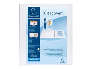 Exacompta Kreacover - Classeur à anneaux personnalisable - Dos 44 mm - A4 Maxi - blanc - 3 pochettes extérieures