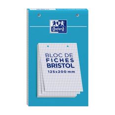 Oxford - Pack de 30 Fiches Bristol - 12,5 x 20 cm - petits carreaux - perforées - blanc