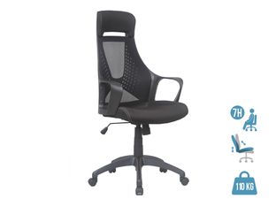 Fauteuil de bureau FREETOWN - accoudoirs fixes - appui-tête intégré - noir
