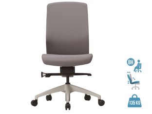 Fauteuil de bureau - CHARLIE - coque blanche et tissu gris - Accoudoirs en option